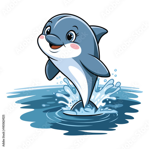 Cute cartoon dolphin jumping vector, A cartoon dolphin laughing happily and jumping from the water Vector Design Image.