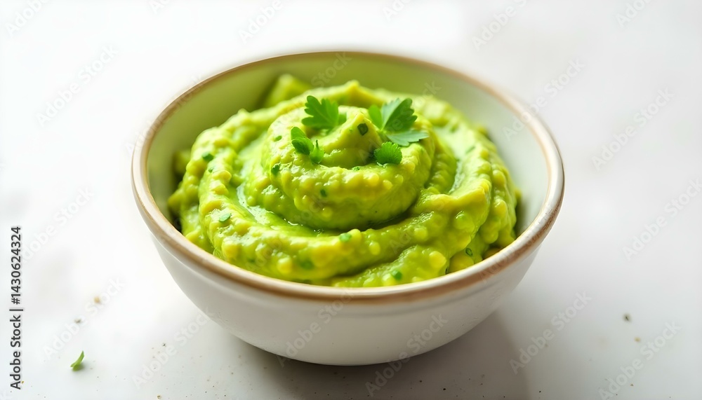 Guacamole in a bowl on a white background Guacamole in a bowl on a white background
