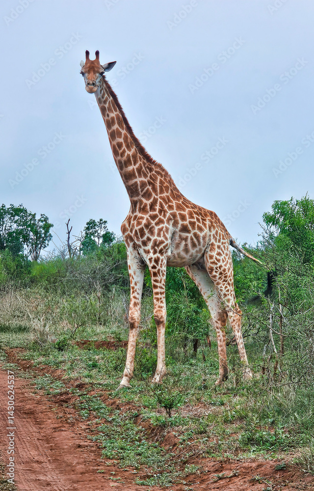 Obraz premium Giraffe graze in the savannah in Hlane National Park, or Royal Hlane National Park, is located in northeastern Swaziland, Africa