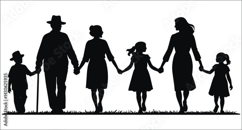 Generational Family Walking Together Silhouette Illustration Depicting Love And Unity Concept