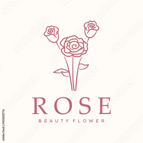 elegant rose line art logo vector minimalist illustration design, three roses with stems and leaves symbol design