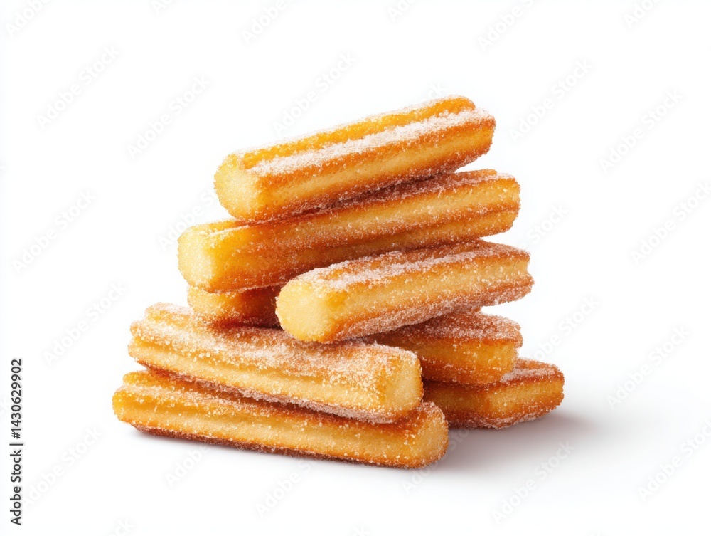 Pile of fried churros dessert treat isolated on white background Pile of fried churros dessert treat isolated on white background