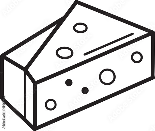 Monterey Jack cheese line art, black outline, vector and illustration, coloring book page line art drawing