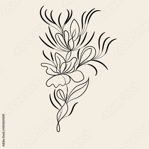 Wallpaper Mural Elegant Black Line Art Floral Design Botanical Illustration Torontodigital.ca