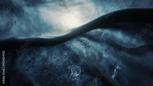 Underwater glacial view, light rays, ice texture