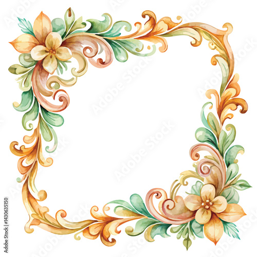 Decorative corner flower frame Watercolor Vactor illustration