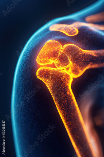 Highlighting human shoulder joints with neon effect to illustrate joint pain and structure