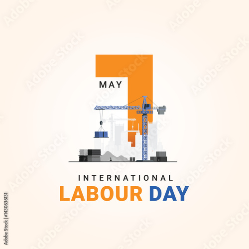 happy Labour day or international workers day vector illustration, site engineer, labour with safety cap going to construction site. labor day and may day celebration design.
