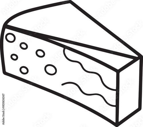 Monterey Jack cheese line art, black outline, vector and illustration, coloring book page line art drawing