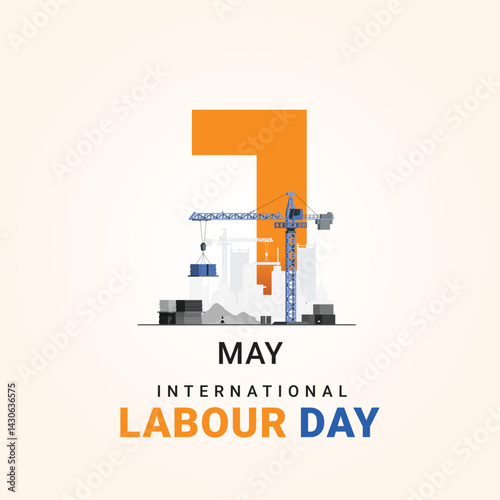 happy Labour day or international workers day vector illustration, site engineer, labour with safety cap going to construction site. labor day and may day celebration design.