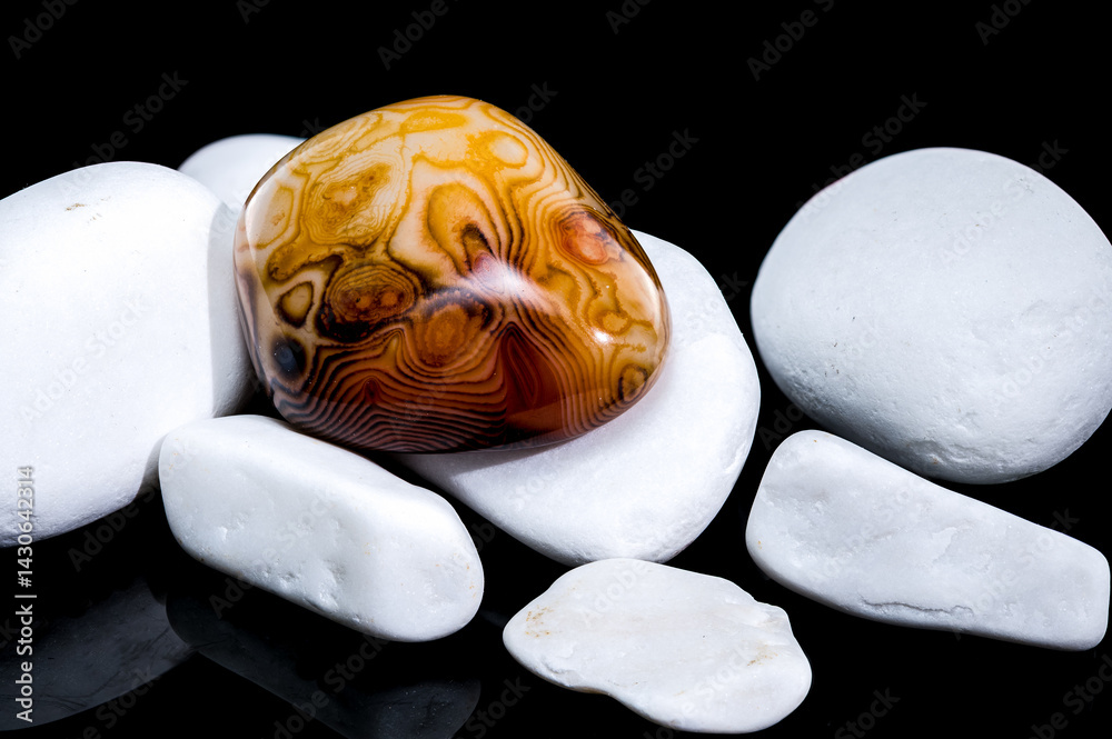 Polished Agate Stone Among White Pebbles
