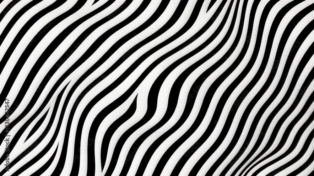 Intricate wavy black and white patterns flow seamlessly, creating an eye-catching and dynamic visual experience for viewers
