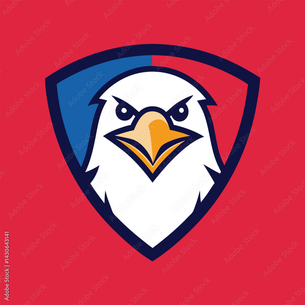 Fototapeta premium Eagle Mascot Logo in Shield Vector Art - Flat Minimalist Eagle Logo Design Illustration