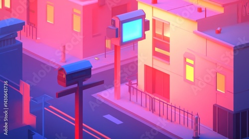 Colorful, stylized digital illustration of a city street at night.