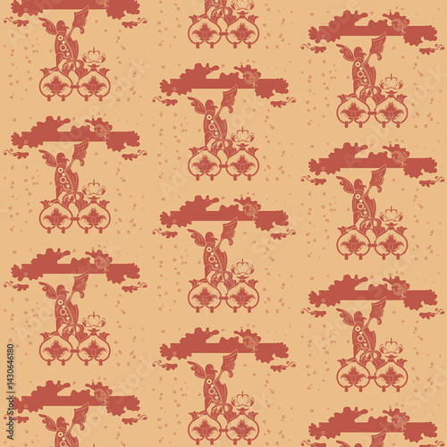 Background with a mystical unusual bird and stylized plant shapes .