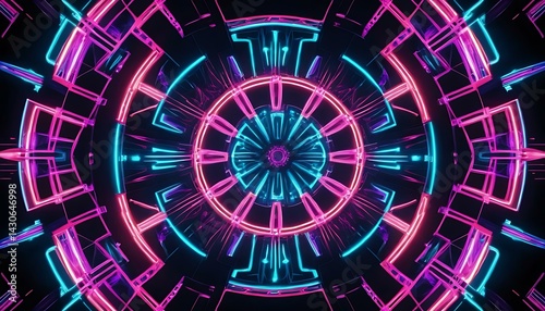 Futuristic Neon Circuitry Radiating from a Central Core in a Sci-Fi Inspired Kaleidoscopic Digital Vortex