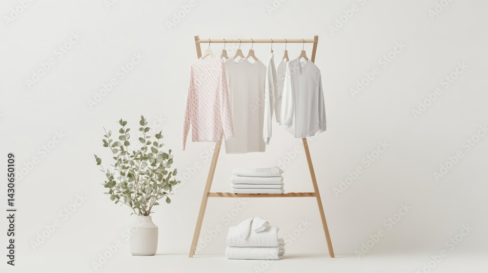 custom made wallpaper toronto digitalSimple wooden clothing rack with pastel-colored garments and a plant