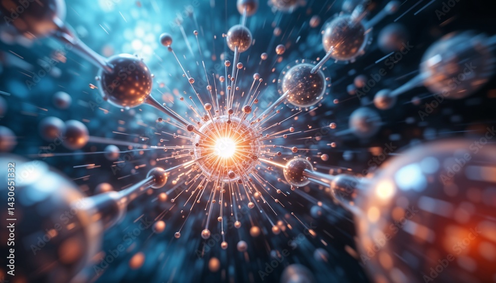 Fototapeta premium Animated 3D chemical reaction scene: molecules colliding to form new bonds