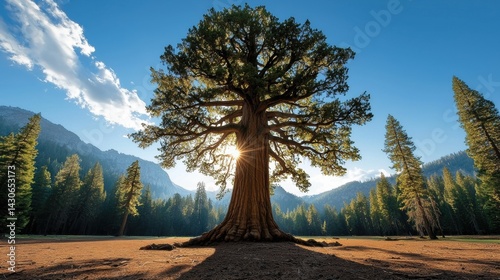 a giant sequoia tree towering over the forest