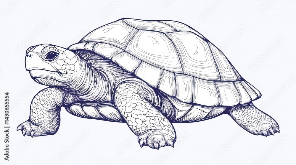 Fototapeta premium Detailed Blue Ink Tortoise Drawing on White Background