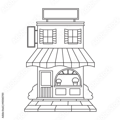 vector illustration. Small business facades flat set with bakery coffee shop. Hand drawn line art illustration.
