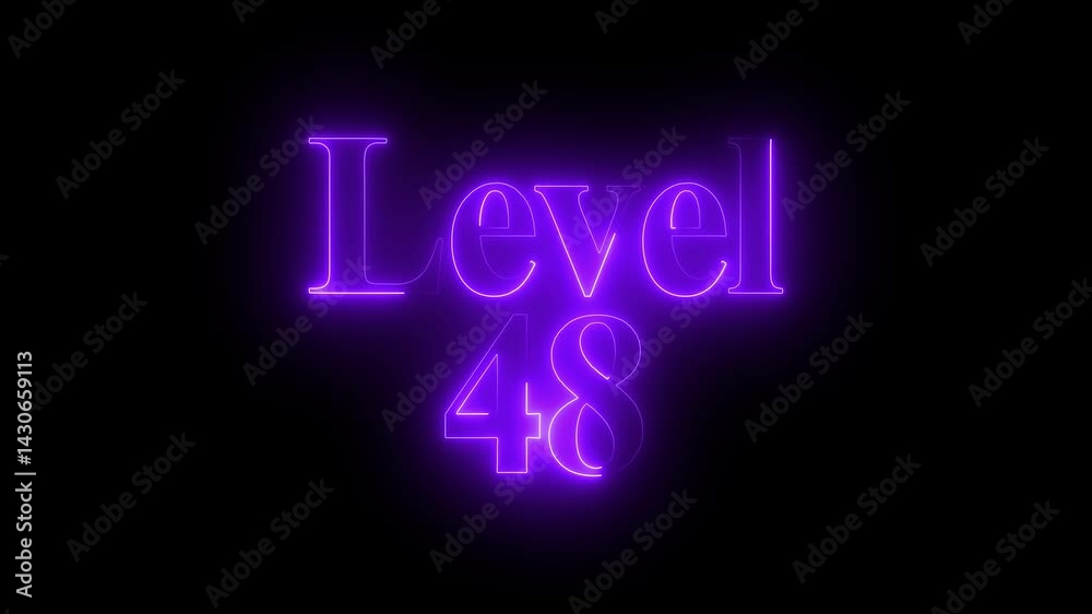 Level 48 text animation by purple color neon on black background. Level 48 text animation by purple color neon on black background.