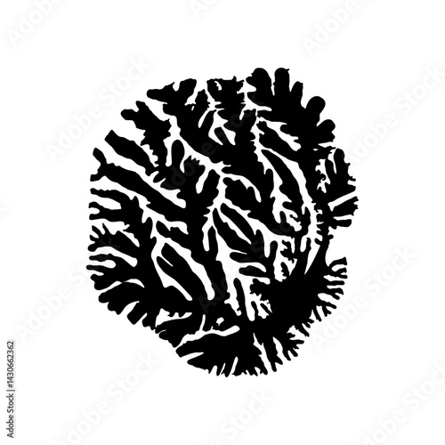 Fungal mold in Petri dish, fungus medical penicillin, stylized hand drawing. Research under microscope, macro world of mold. Icon, logo. Isolated on white background.