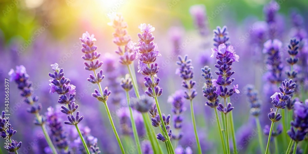 Obraz premium Isolated Lavender Flowers with Green Stems in a Soft Focus, garden, nature, garden