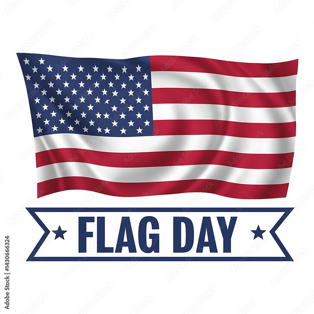 Waving american flag with flag day banner isolated on white background Waving american flag with flag day banner isolated on white background