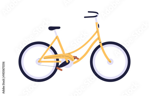 City bicycle, modern urban commuter bike. Eco-friendly transport for travel, commuting. Cycle vehicle, wheels and frame side view. Flat graphic vector illustration isolated on white background