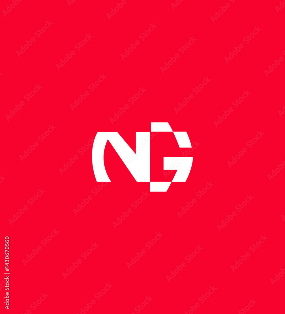 Fototapeta premium Abstract NG Logo Design Red Background, White Interlocking Letters