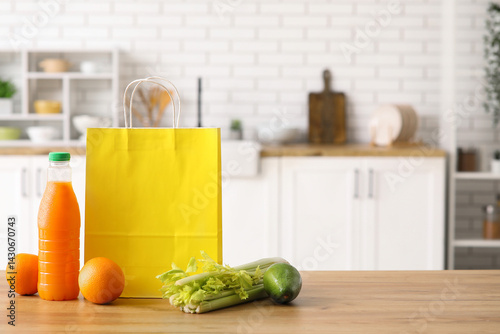 Yellow paper bag with diffe...