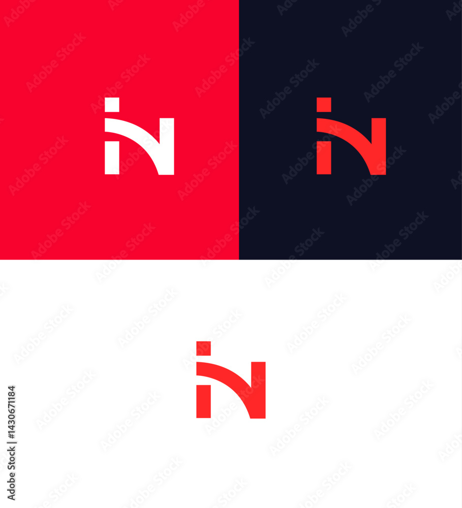 Modern Abstract IN Logo Design Red, White, Black Variations Modern Abstract IN Logo Design Red, White, Black Variations