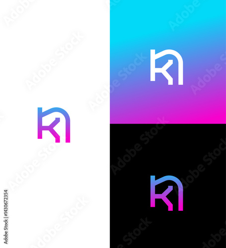 Modern Gradient KN or NK Monogram Logo Design Branding Identity