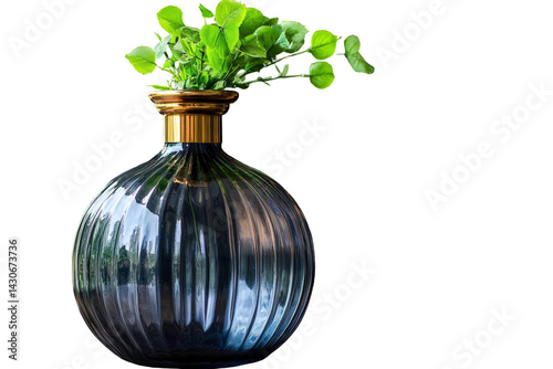 Elegant Round Glass Vase with Green Foliage, Modern Home Decor, Stylish Interior Design Element for Minimalist and Contemporary Spaces