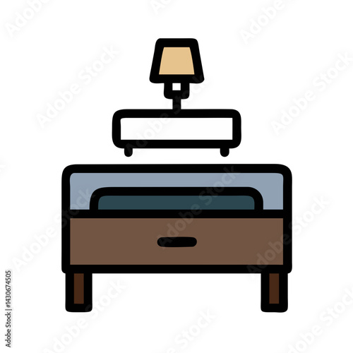 Modern bedside table lamp with drawer isolated on black