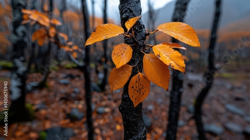 leaves turning gold in the autumn forest