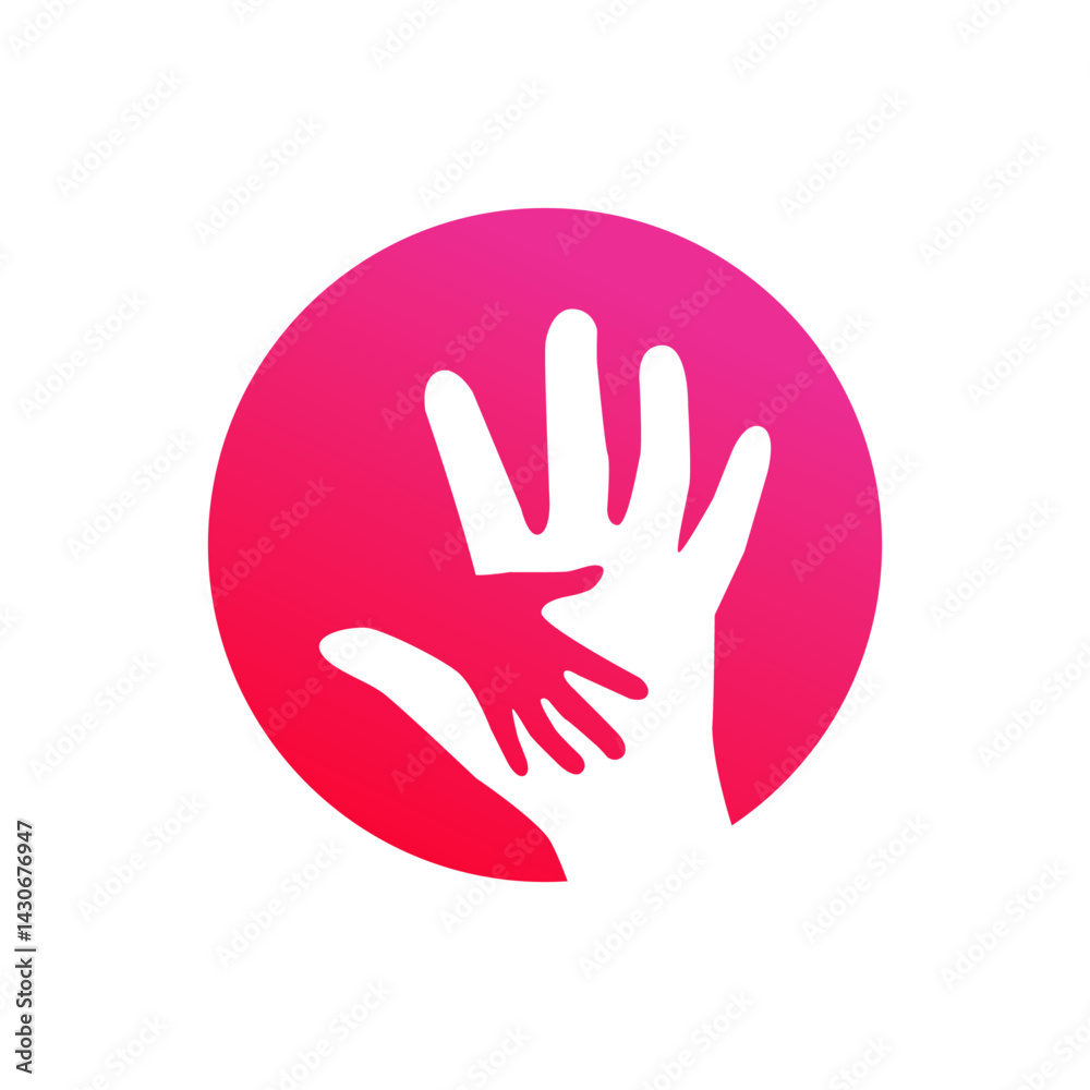 Caring Hands: The image captures the essence of unity and tenderness, with a large hand gently embracing a smaller one within a vibrant circular emblem. It evokes feelings of support and protection. Caring Hands: The image captures the essence of unity and tenderness, with a large hand gently embracing a smaller one within a vibrant circular emblem. It evokes feelings of support and protection.