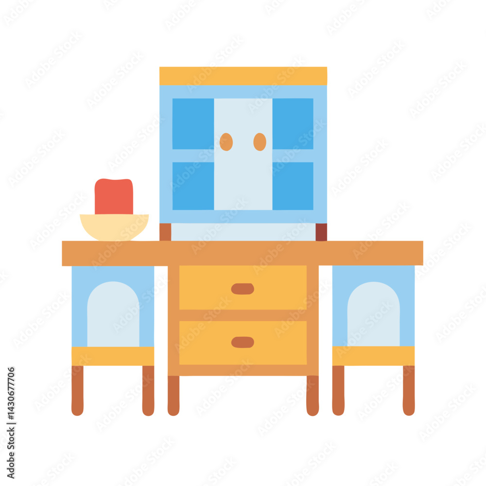 Fototapeta premium Retro vanity table with drawers and hutch illustration