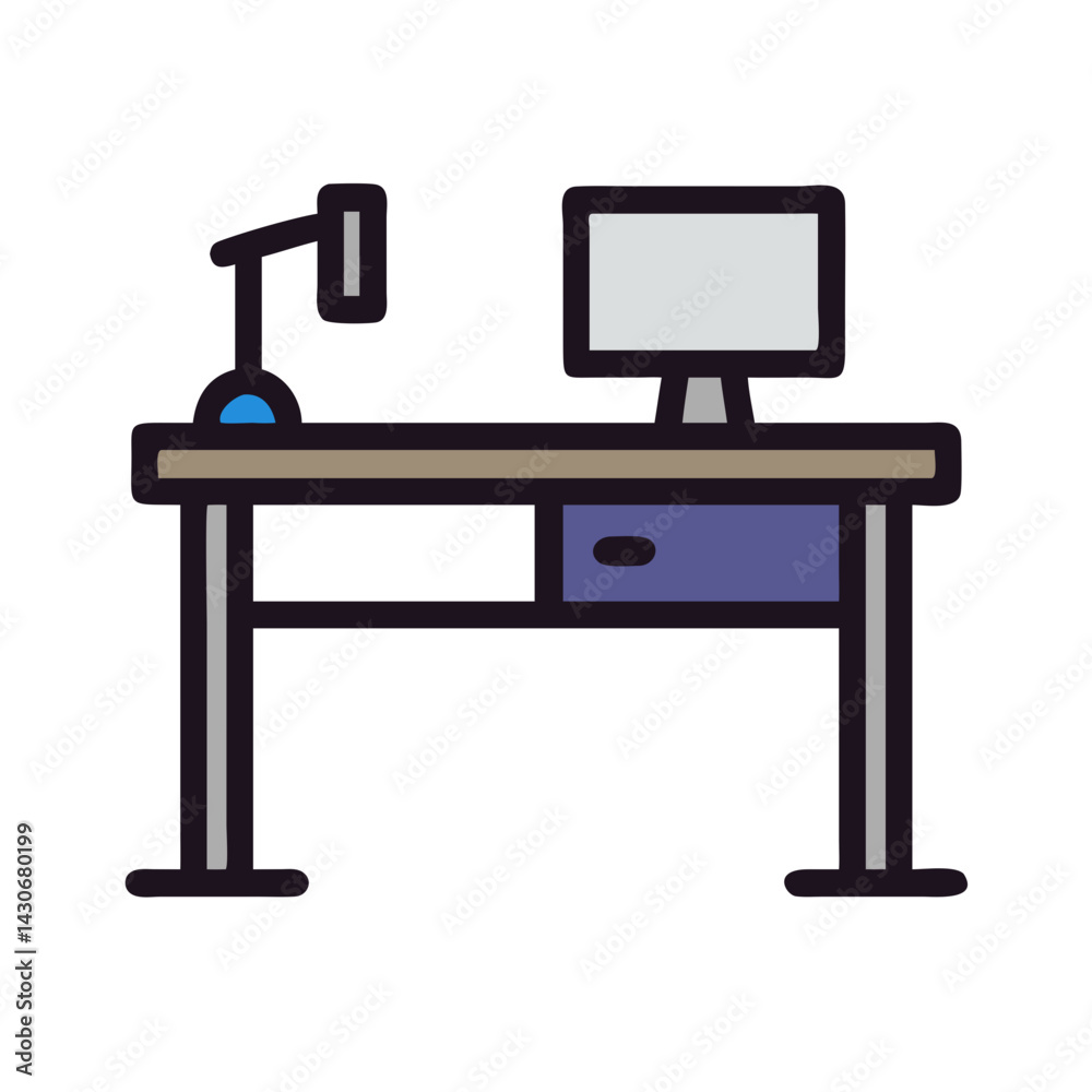 Modern Desk with Lamp and Computer Illustration Icon Modern Desk with Lamp and Computer Illustration Icon
