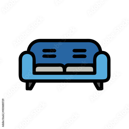 Blue Sofa Icon Vector Art on Black Background