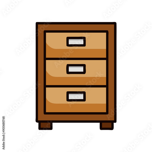 Cartoon brown wooden nightstand with three drawers isolated