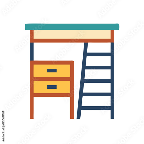 Loft bed with drawers and ladder illustration design