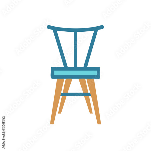 Minimalist Blue and Brown Chair Isolated on Black