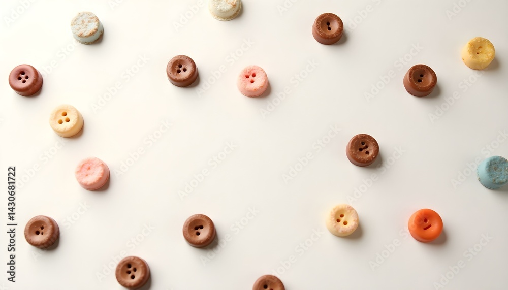 Pile of chocolate buttons cascading onto a white ceramic surface, bright and cheerful, summer day. Pile of chocolate buttons cascading onto a white ceramic surface, bright and cheerful, summer day.