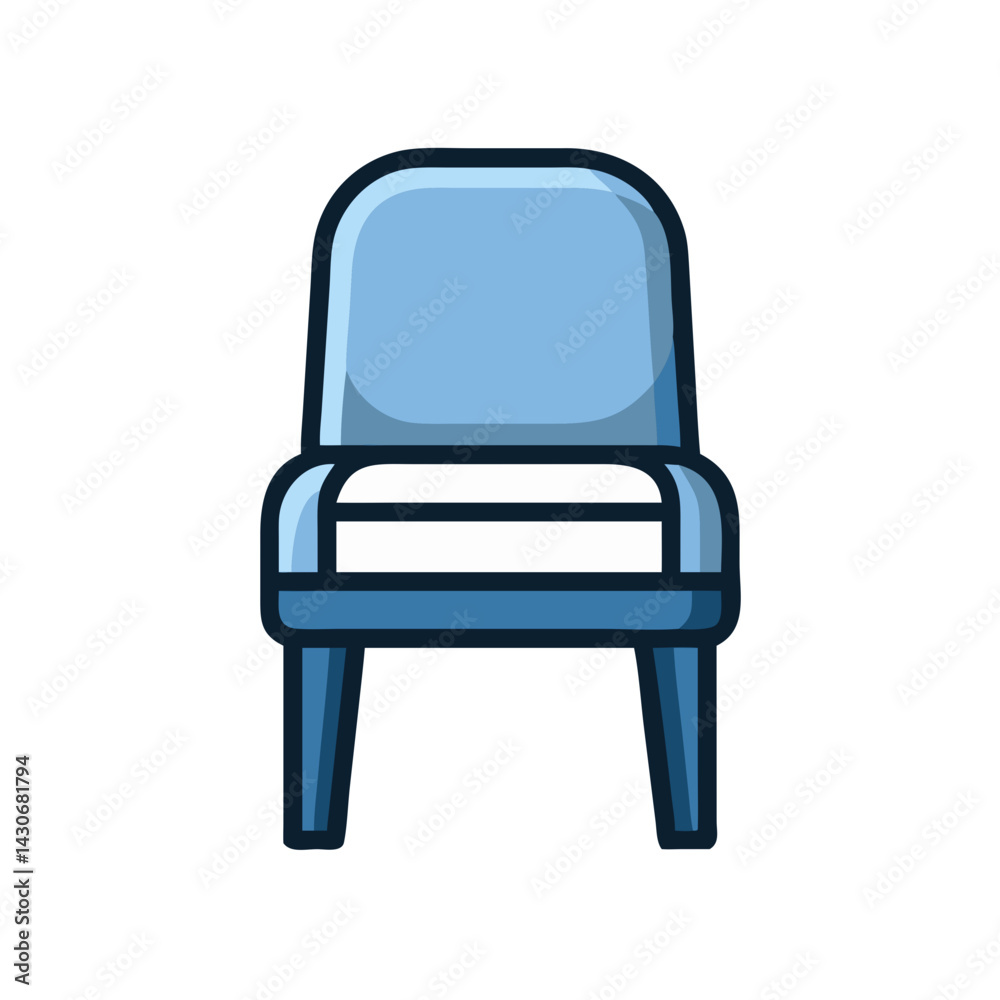 Blue cartoon chair icon with black background vector Blue cartoon chair icon with black background vector