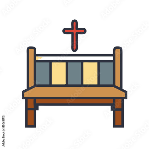 Church pew with cross symbol over black background