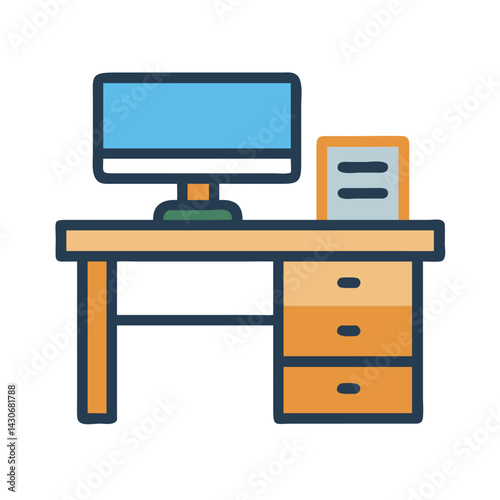Office desk with computer and file, workspace illustration