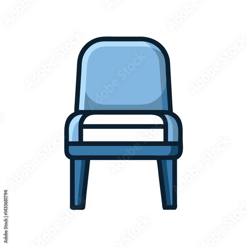 Blue cartoon chair icon with black background vector