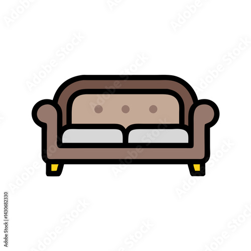Brown sofa icon on a black background, furniture